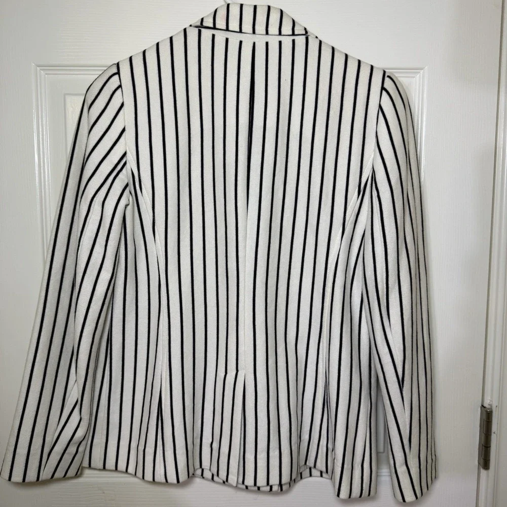 Talbots OP White‎ Black Striped Cotton Knit Jacket Long Sleeve Buttons